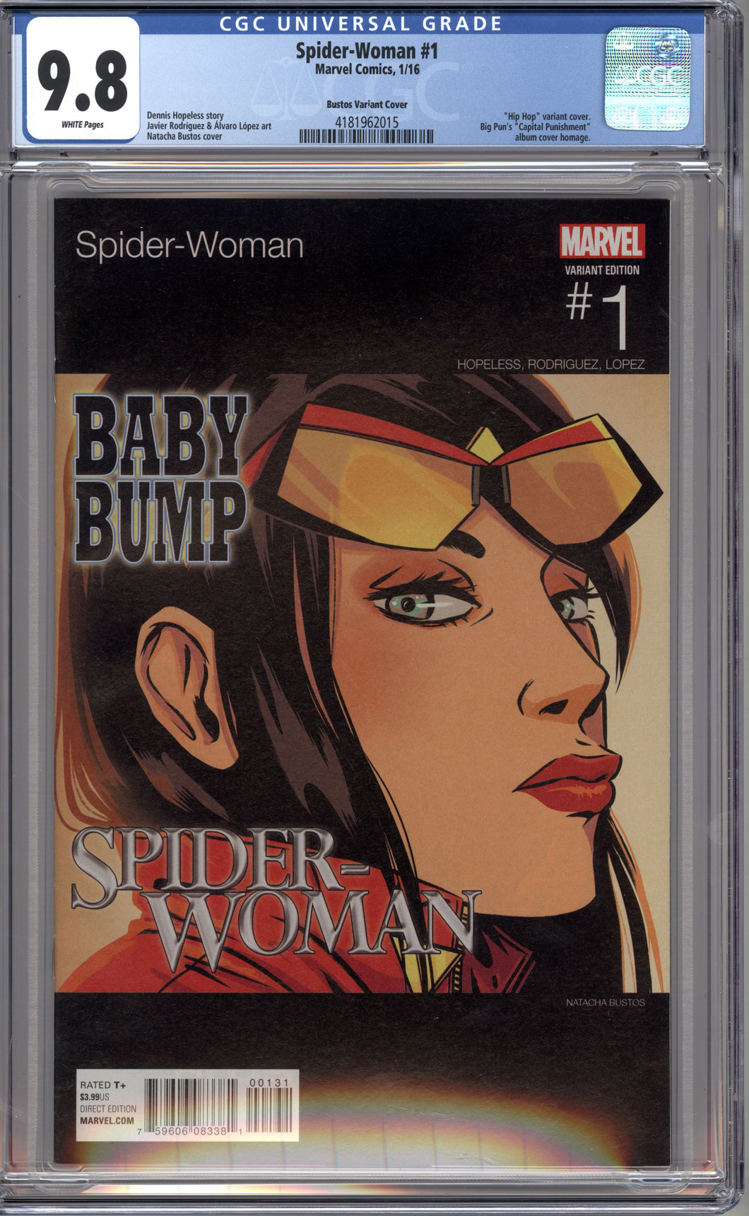 SPIDER-WOMAN #1 (2016 Marvel) CGC 9.8 NM/M BUSTOS HIP-HOP VARIANT